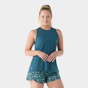 Smartwool Women's Active Ultralite High Neck Tank Long Workout Top L Blue